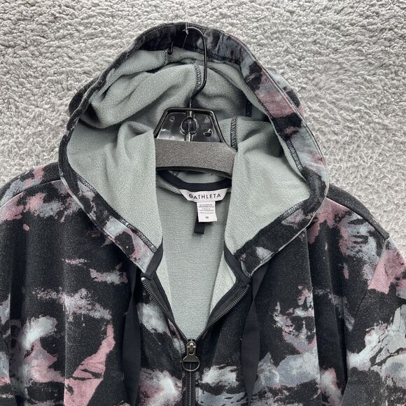 Athleta Hoodie Womens Medium Black Camo Balance Full Zip Relax Sweatshirt Jacket - Picture 2 of 12